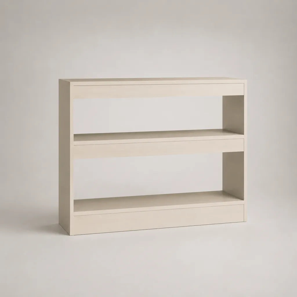 Bibliothèque basse rectangulaire à 2 niveaux en panneaux MDF, blanc cassé, 100 × 25 × 80 cm