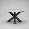 Table à manger ronde en bois et métal, blanc marbré et noir, Ø 120 × H 76 cm