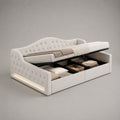 Lit banquette coffre 1 place 90 × 200 cm en velours polyester capitonné blanc cassé