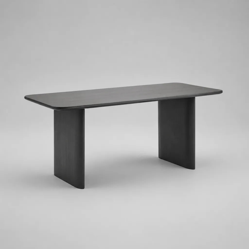 Table à manger rectangulaire en MDF plaqué frêne noir 160 × 80 × 75 cm