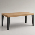 Table à manger extensible rectangulaire en panneau MDF plaqué chêne et acier, chêne naturel et noir, 140-180 × 80 × 75 cm