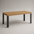 Table à manger extensible rectangulaire effet chêne et acier noir, 140-180 × 80 × 75 cm