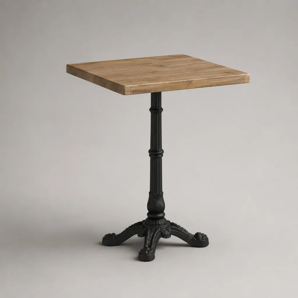 Table à manger carrée 2 places en bois et métal, marron naturel et noir, 70 × 70 × 75 cm