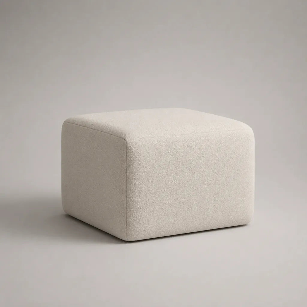 Pouf repose-pieds carré en tissu bouclette écru, 45 × 45 × 40 cm