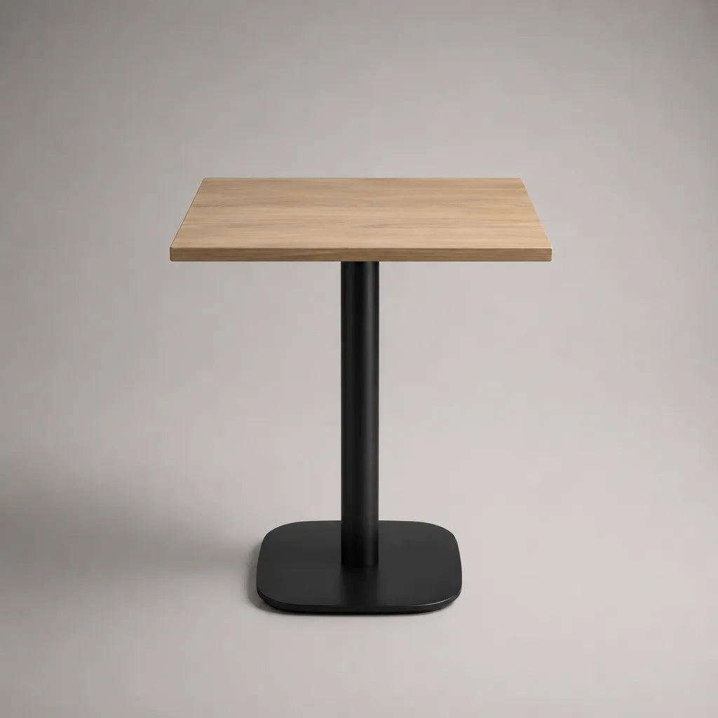Table carrée 2 places en bois et acier noir, 70 × 70 × 75 cm