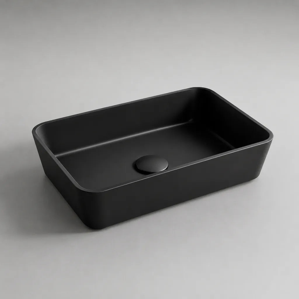Vasque à poser rectangulaire en céramique noire mate, 50 × 38 × 13,5 cm