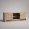 Meuble TV rectangulaire en panneaux de particules mélaminés chêne clair avec 2 portes et 2 niches, 120 × 40 × 50 cm