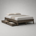 Lit double en pin massif brun foncé avec 2 tiroirs, couchage 140 × 190 cm