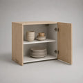 Meuble bas de cuisine rectangulaire à 2 portes en panneaux de particules mélaminés chêne clair et blanc, 80 × 35 × 80 cm