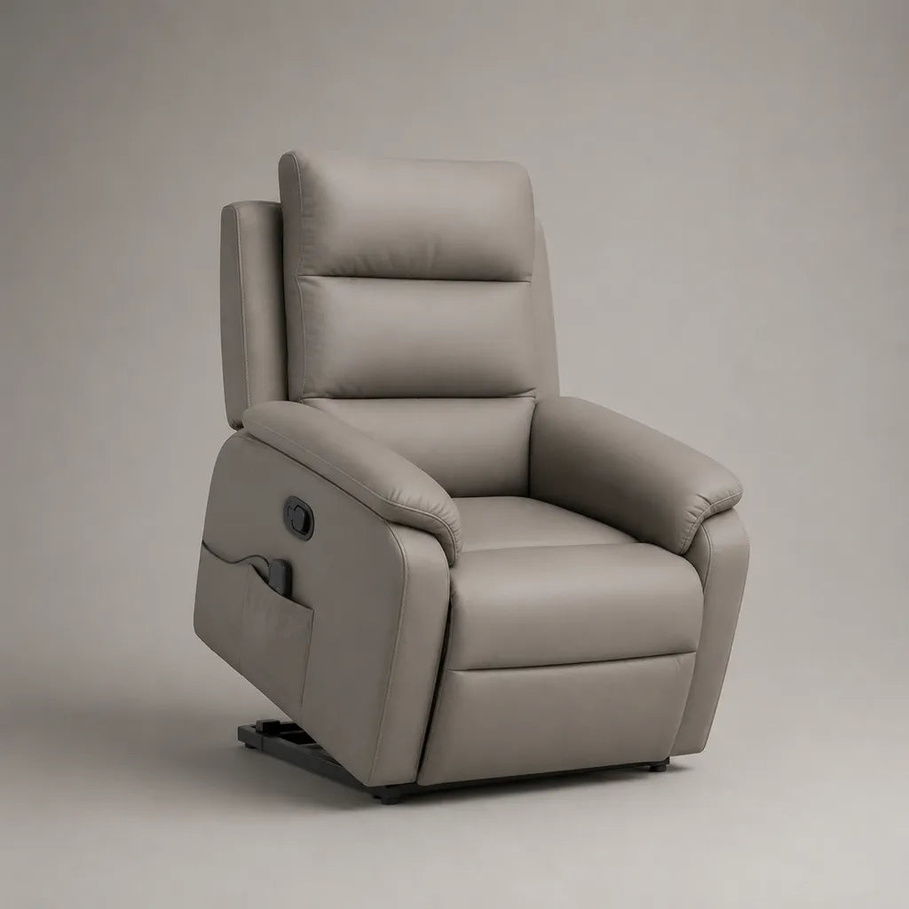 Fauteuil inclinable manuel à dossier haut en similicuir gris taupe, 76 x 90 x 105 cm
